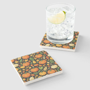 Pumpkin Pattern Harvest Day Autumn Stone Coaster
