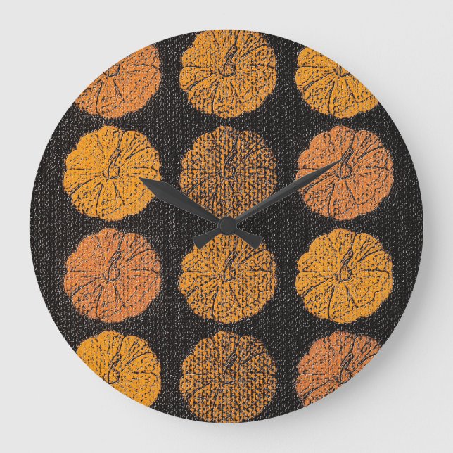 Pumpkin Pattern Orange Large Clock (Front)