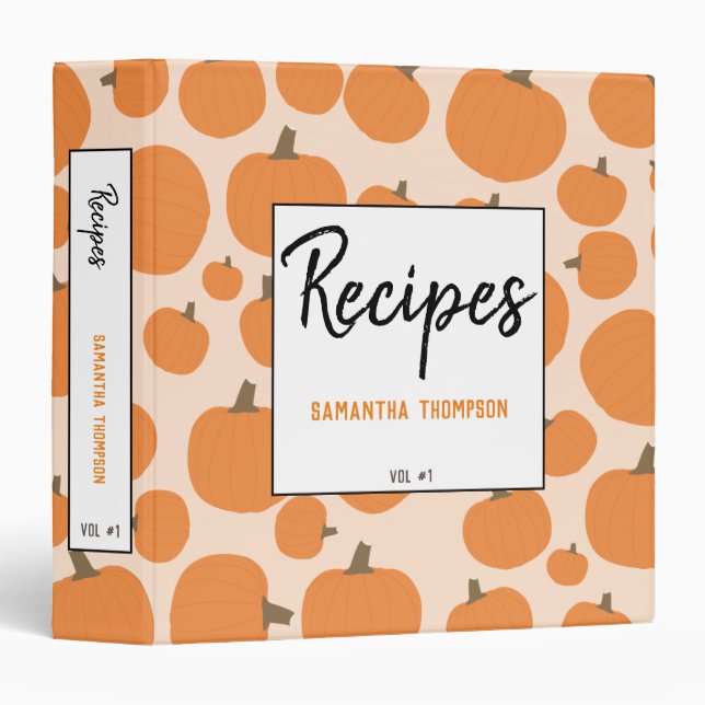 Pumpkin Pattern Recipes Blank Cookbook Binder (Front/Spine)