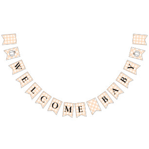 Pumpkin Peach Gingham Baby Shower Bunting Flag