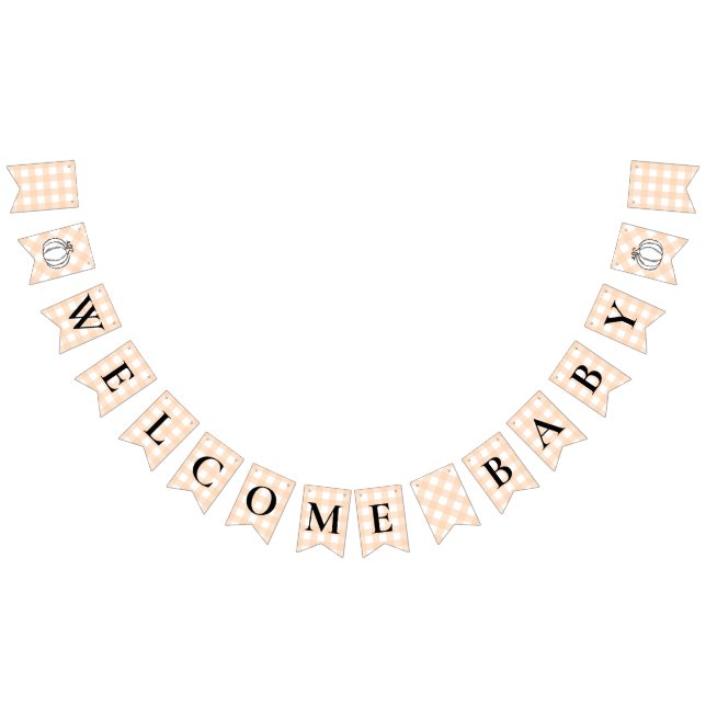 Pumpkin Peach Gingham Baby Shower Bunting Flag (All)