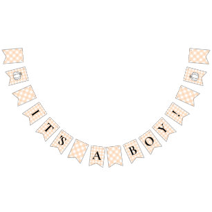 Pumpkin Peach Gingham Baby Shower Bunting Flags