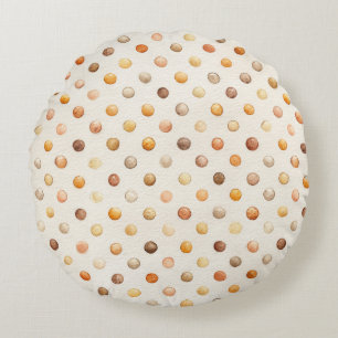 Pumpkin Peach Latte Dots Stripes Round Pillow