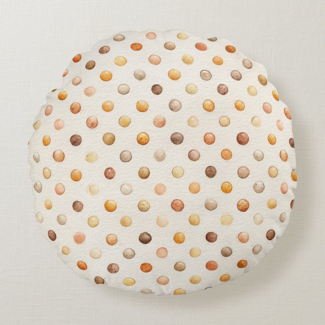 Pumpkin Peach Latte Dots Stripes Round Pillow (Front)