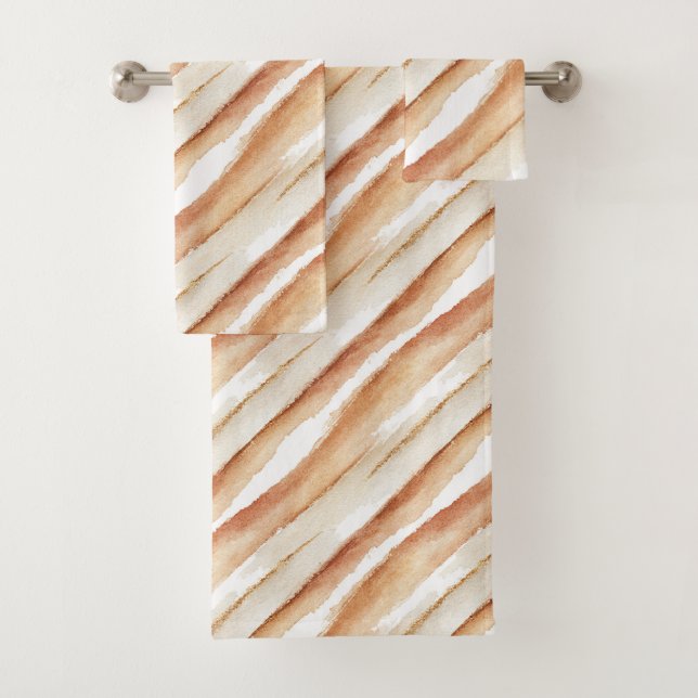 Pumpkin Peach Latte Stripes   Bath Towel Set (Insitu)