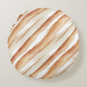 Pumpkin Peach Latte Stripes Round Pillow