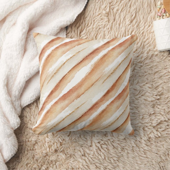 Pumpkin Peach Latte Stripes   Throw Pillow (Blanket)