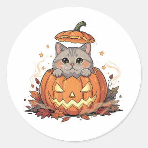 Pumpkin Peek Brit – British Shorthair Halloween Classic Round Sticker