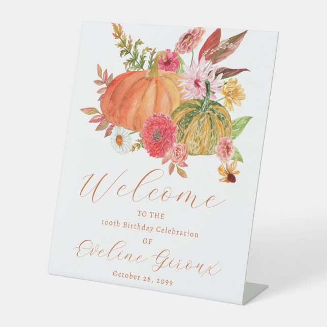 Pumpkin Photo 100th Birthday Fall Welcome Sign (Front)