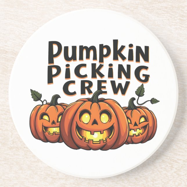 Pumpkin Picking Crew Spooky Halloween Matching Coaster (Front)
