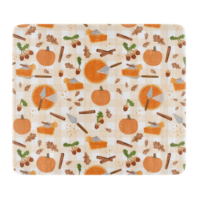 Pumpkin Pie Autumn Fall Pattern Cutting Board (Front)