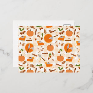 Pumpkin Pie Autumn Fall Pattern Foil Holiday Postcard