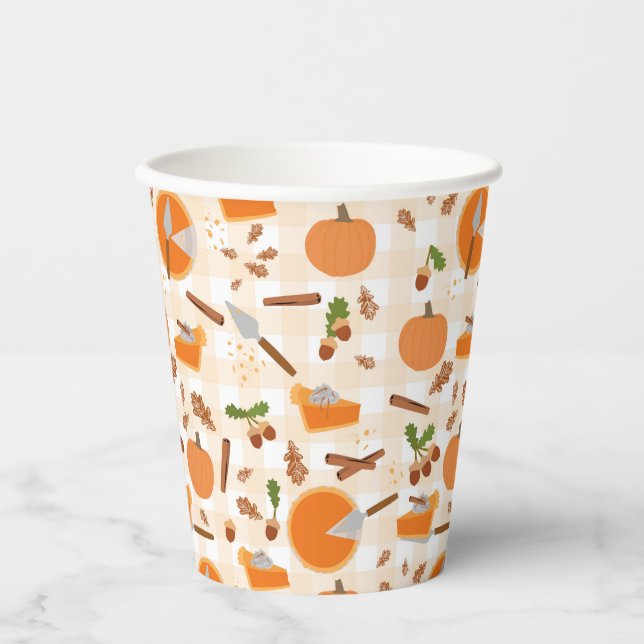 Pumpkin Pie Autumn Fall Pattern Paper Cups (Front)