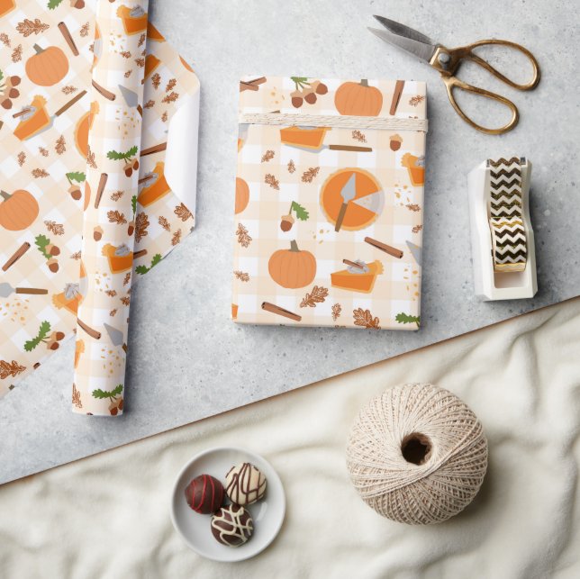 Pumpkin Pie Autumn Fall Pattern Wrapping Paper (Crafts)