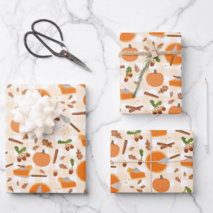 Pumpkin Pie Autumn Fall Pattern Wrapping Paper Sheet