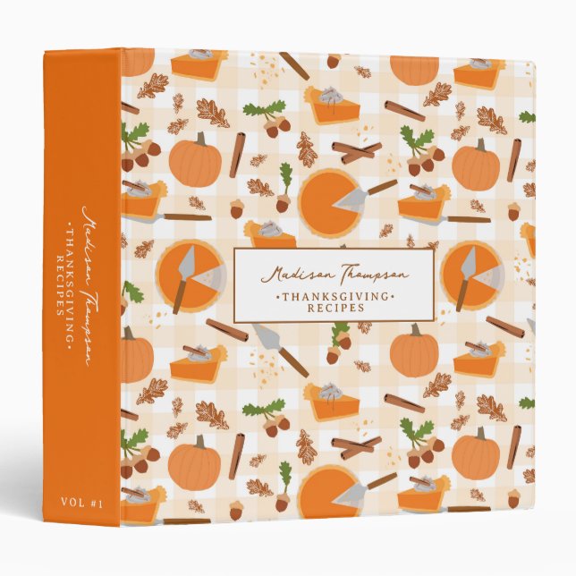 Pumpkin Pie Autumn Fall Thanksgiving Recipe Binder (Front/Spine)