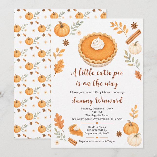 Pumpkin Pie Fall Baby Shower Invitation (Front/Back)
