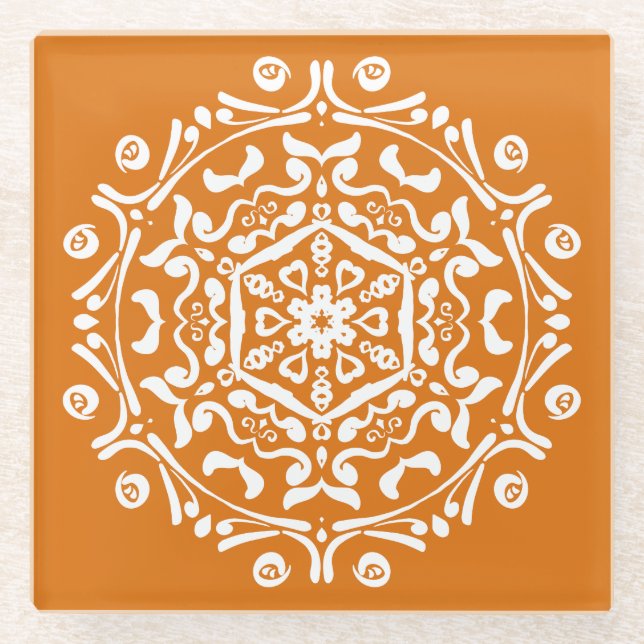 Pumpkin Pie Mandala Glass Coaster (Front)