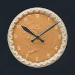 Pumpkin Pie Round Clock<br><div class="desc">Gooey and tasty looking pumpkin pie on novelty round wall clock.</div>