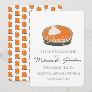 Pumpkin Pie Thankful Thanksgiving Dinner Family Invitation