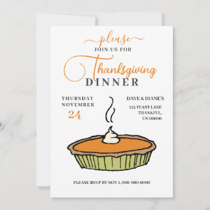 Pumpkin Pie, Thanksgiving Dinner  Invitation