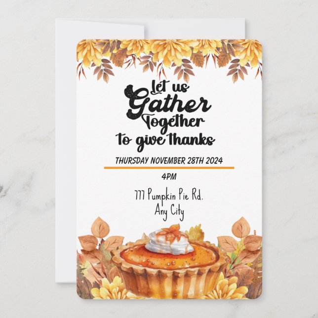 Pumpkin Pie Thanksgiving Invitation  (Front)