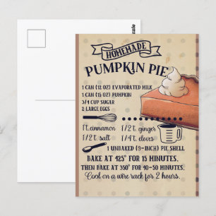 Pumpkin Pie Thanksgiving Recipe Postcard