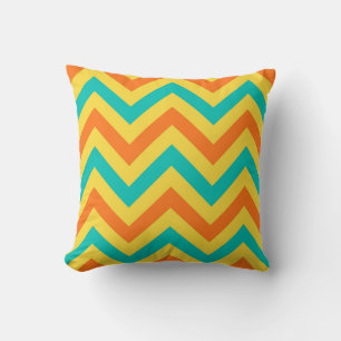 Pumpkin, Pineapple, Teal LG Chevron ZigZag Pattern Throw Pillow