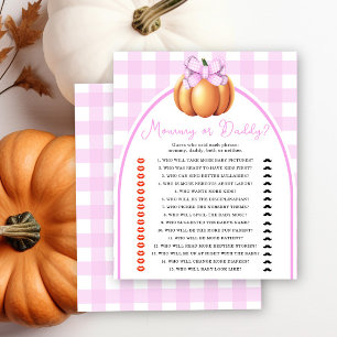 Pumpkin pink bow baby shower Mommy or daddy game
