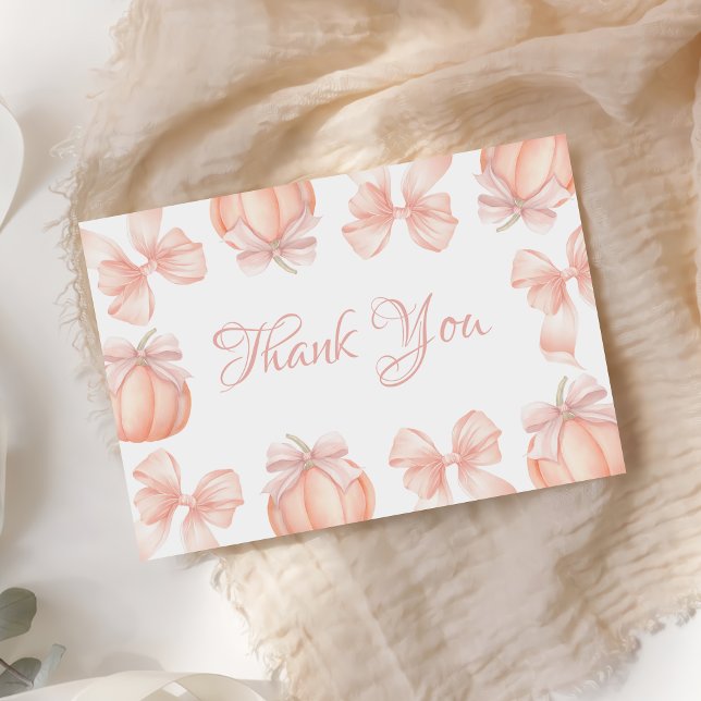 Pumpkin Pink Bow Baby Shower Thank You Card  (Creator Uploaded)