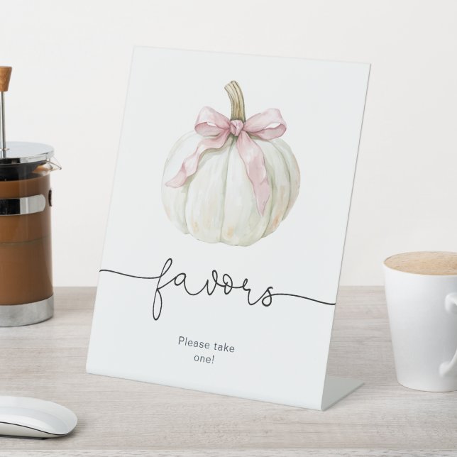 Pumpkin & Pink Bow Favours Sign | Fall Baby Shower (In SItu)