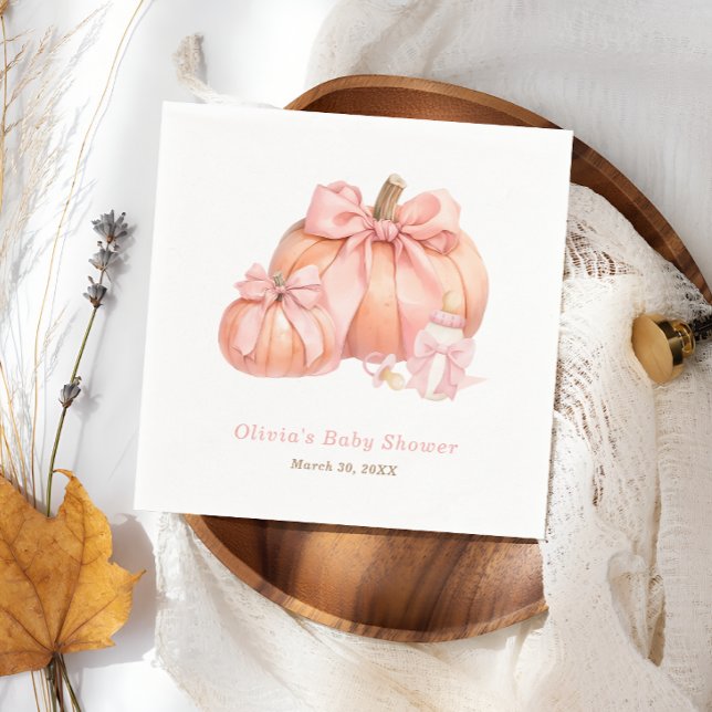 Pumpkin Pink Bow Girl Baby Shower Napkins (Creator Uploaded)