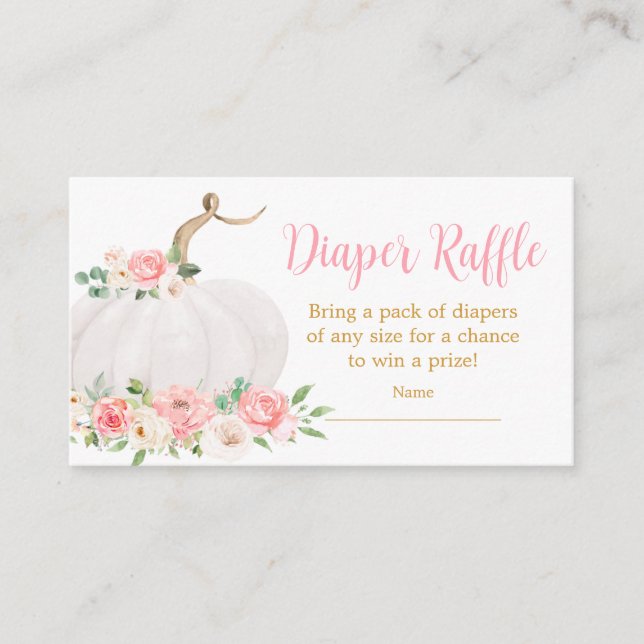 Pumpkin Pink Floral Baby Shower Diaper Raffle Enclosure Card (Front)