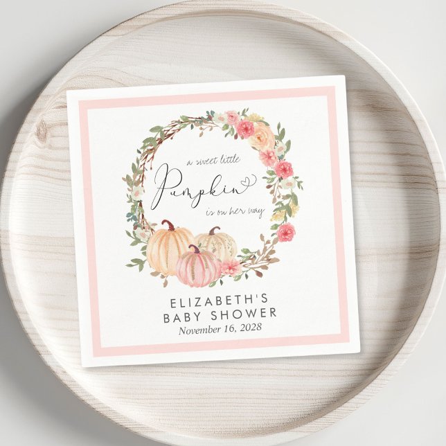Pumpkin Pink Floral Girl Baby Shower Napkin (Creator Uploaded)
