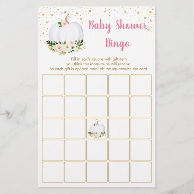Pumpkin Pink Gold Baby Shower Bingo Game (Front)