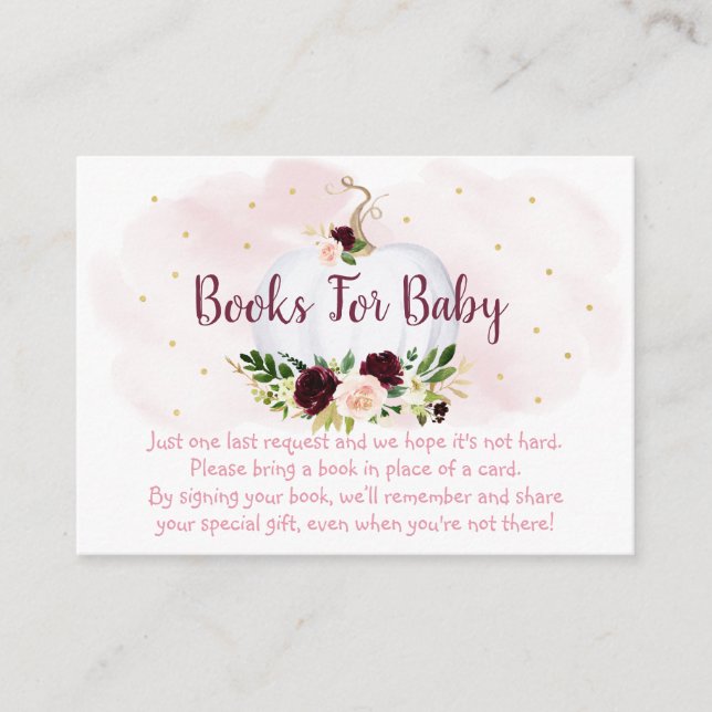Pumpkin Pink Gold Burgundy Baby Book Request Enclosure Card (Front)