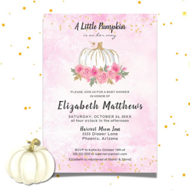 Pumpkin Pink Gold Fall Girl Baby Shower Invitation (Creator Uploaded)