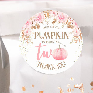Pumpkin Pink & Gold Girl Floral Fall 2nd Birthday Classic Round Sticker