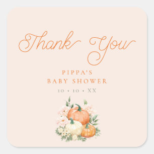Pumpkin Pink & Orange Baby Shower Thank You Square Sticker