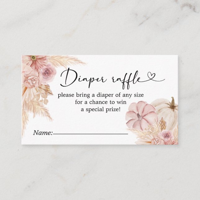 Pumpkin Pink Pampas Grass Diaper Raffle Enclosure Card (Front)