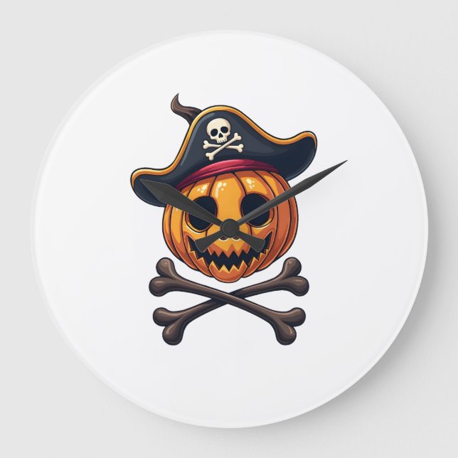 Pumpkin Pirate � Halloween Skull Shirt Large Clock (Front)