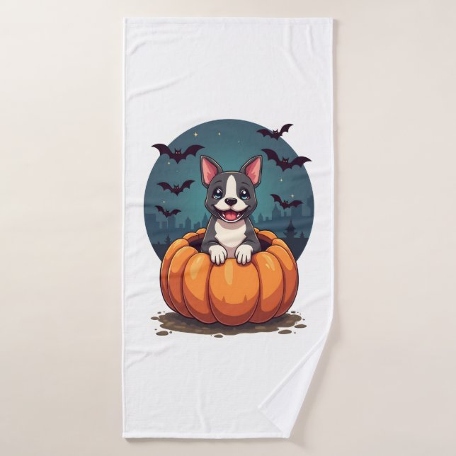 Pumpkin Pitbull Smile Bath Towel (Bath Towel)