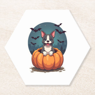 Pumpkin Pitbull Smile Paper Coaster