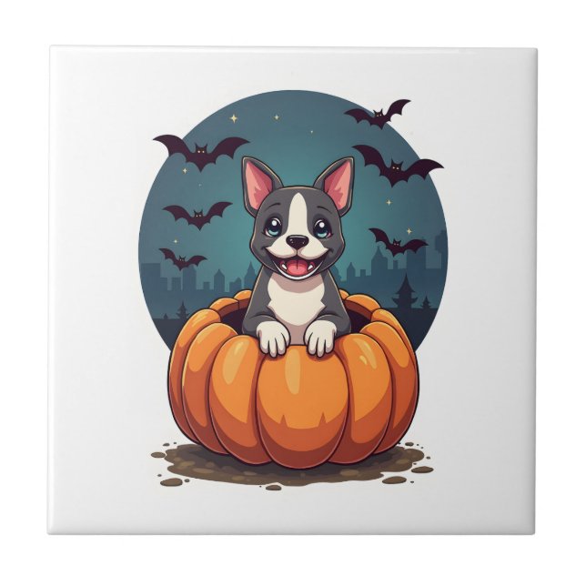 Pumpkin Pitbull Smile Tile (Front)