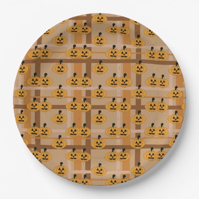 Pumpkin Plaid Paper Plate (Front)