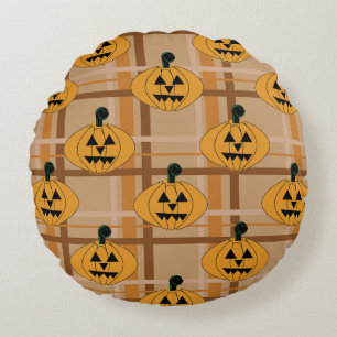 Pumpkin Plaid Round Pillow