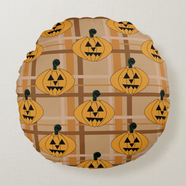 Pumpkin Plaid Round Pillow (Front)