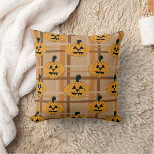Pumpkin Plaid Throw Pillow