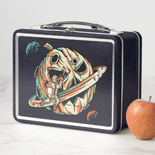 Pumpkin Planet Halloween Space Metal Lunch Box