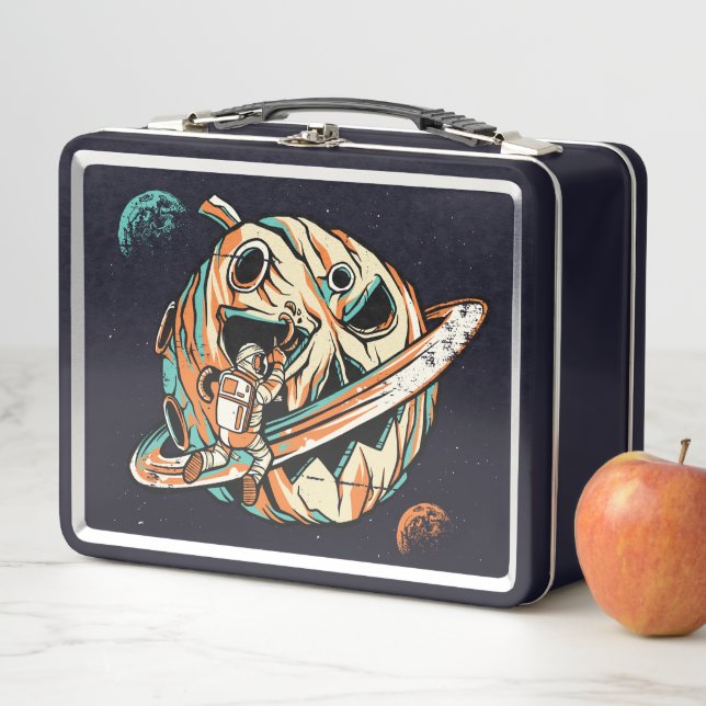 Pumpkin Planet Halloween Space Metal Lunch Box (In Situ)